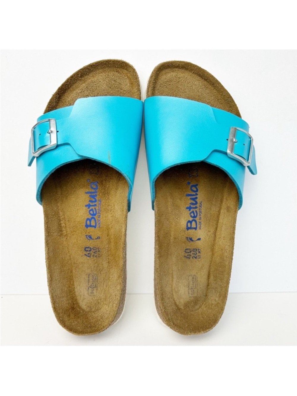 Betula by Birkenstock Catalina Aqua Blue Birko-Flor Single Strap Sandal EU 40